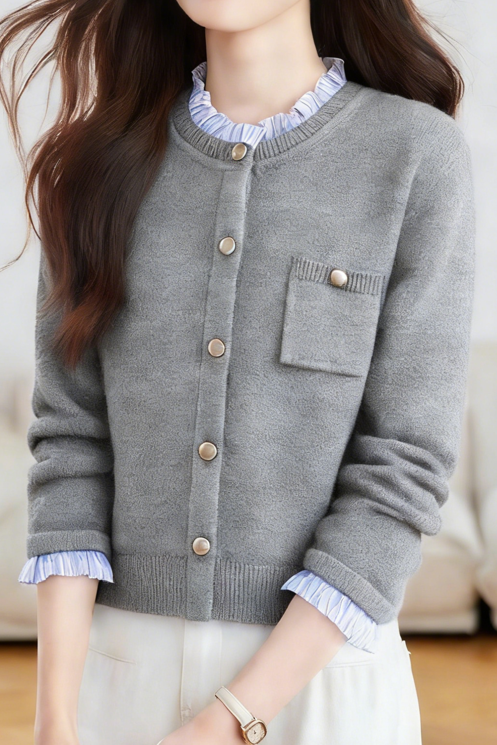 Casual Striped Fake Two-Piece Knitted Cardigan