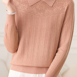 Casual Versatile Lapel Pullover Knitted Top