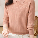 Casual Versatile Lapel Pullover Knitted Top