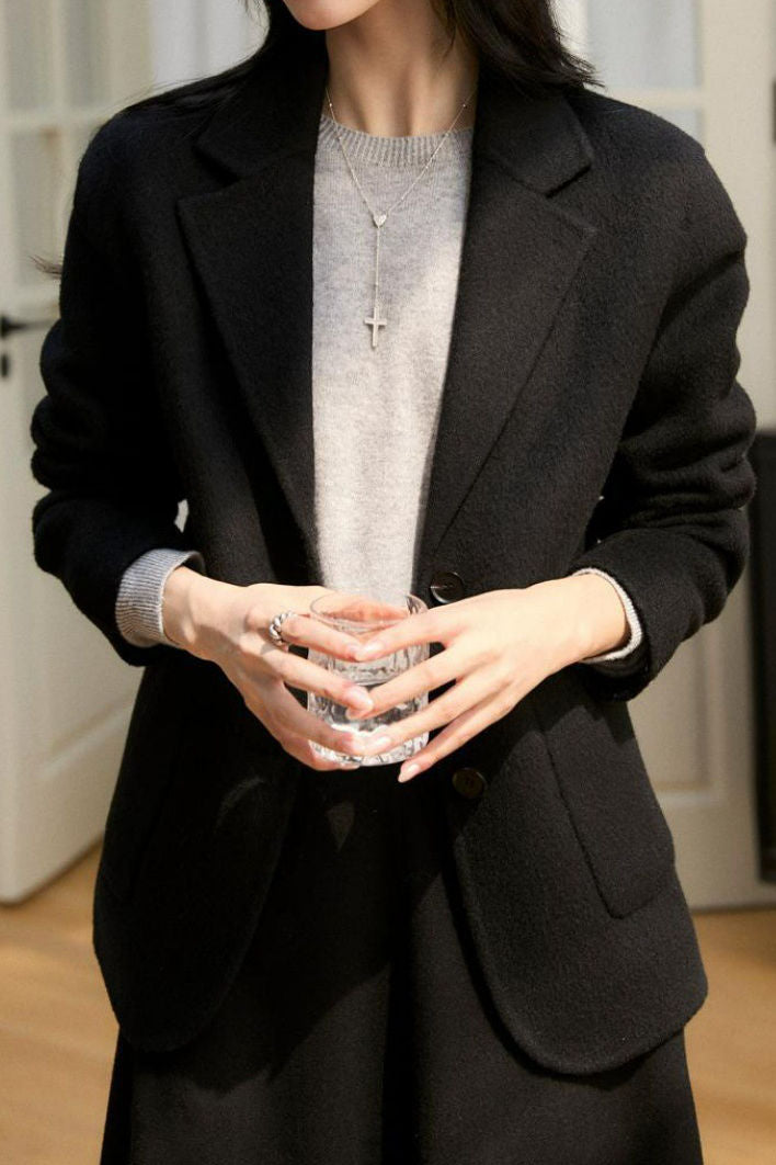 Casual Solid-Color Wool Blend Blazer