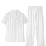 Casual Loungewear Ice Silk Lapel Striped Pajama Set