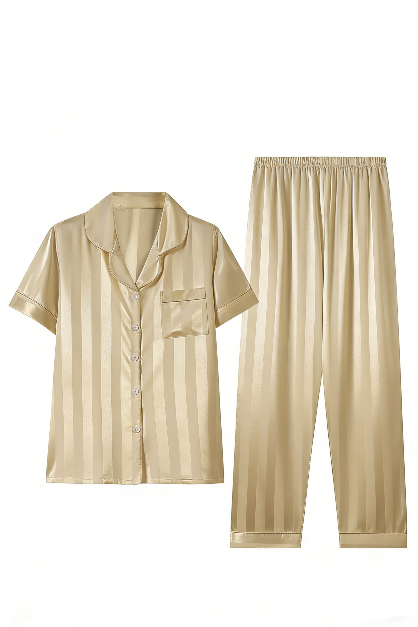 Casual Loungewear Ice Silk Lapel Striped Pajama Set