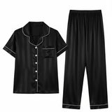 Casual Loungewear Ice Silk Lapel Striped Pajama Set