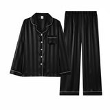 Casual Loungewear Ice Silk Lapel Striped Pajama Set