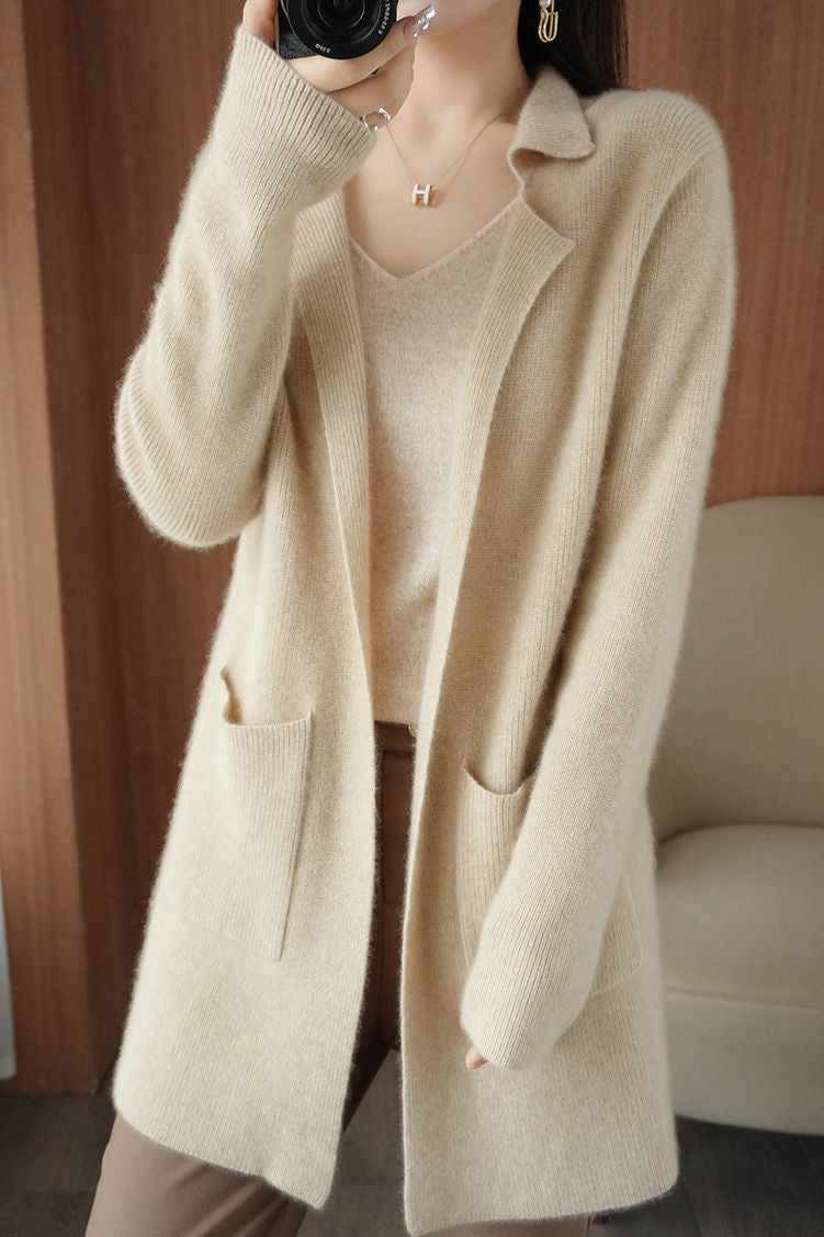 Casual Elegant Lapel Mid-Length Knitted Cardigan - liwisi