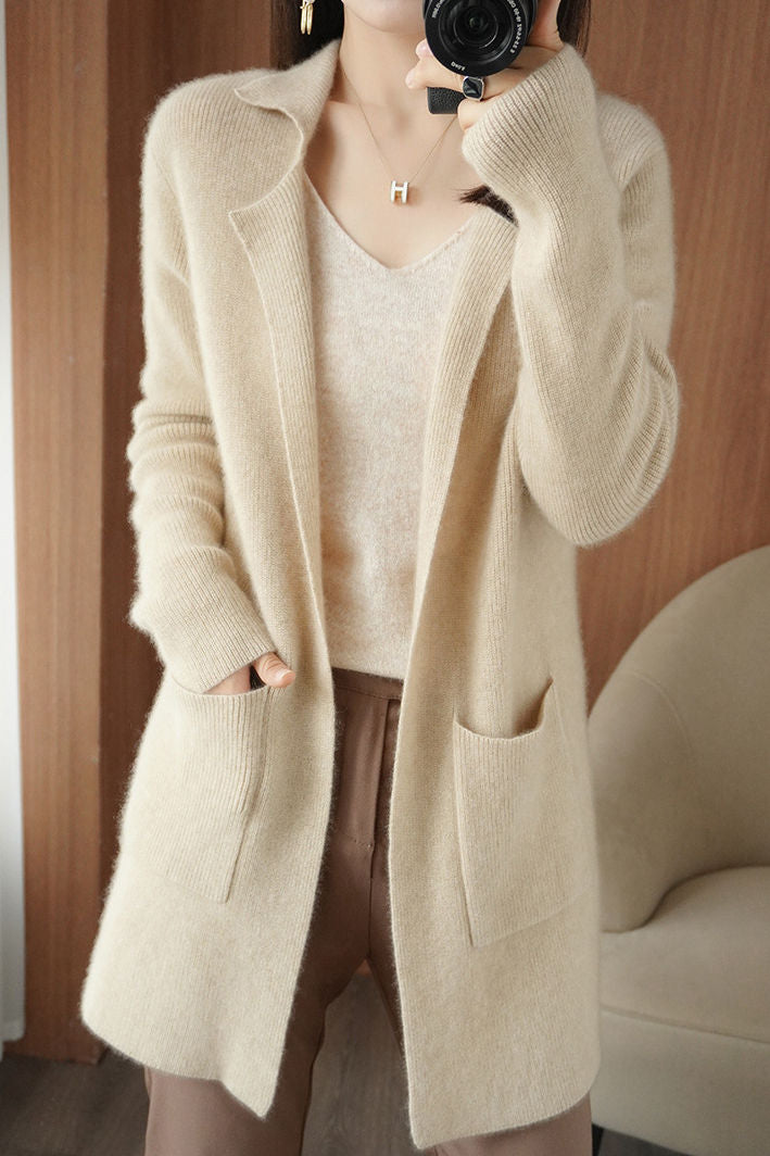 Casual Elegant Lapel Mid-Length Knitted Cardigan - liwisi