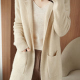 Casual Elegant Lapel Mid-Length Knitted Cardigan - liwisi