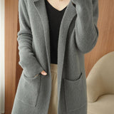 Casual Elegant Lapel Mid-Length Knitted Cardigan - liwisi