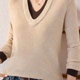 Casual Color-Block Vertical Stripe V-Neck Knitted Top - liwisi