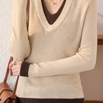 Casual Color-Block Vertical Stripe V-Neck Knitted Top - liwisi