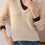 Casual Color-Block Vertical Stripe V-Neck Knitted Top - liwisi