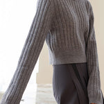 Casual Minimalist Crew Neck Vertical Stripe Textured Knitted Top - liwisi