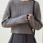 Casual Minimalist Crew Neck Vertical Stripe Textured Knitted Top - liwisi
