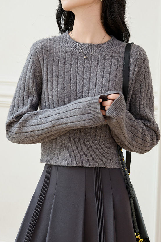 Casual Minimalist Crew Neck Vertical Stripe Textured Knitted Top - liwisi