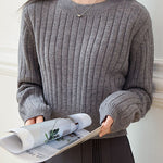 Casual Minimalist Crew Neck Vertical Stripe Textured Knitted Top - liwisi