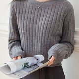 Casual Minimalist Crew Neck Vertical Stripe Textured Knitted Top - liwisi