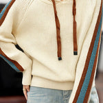 Casual Color-Block Striped Hooded Knitted Top - liwisi
