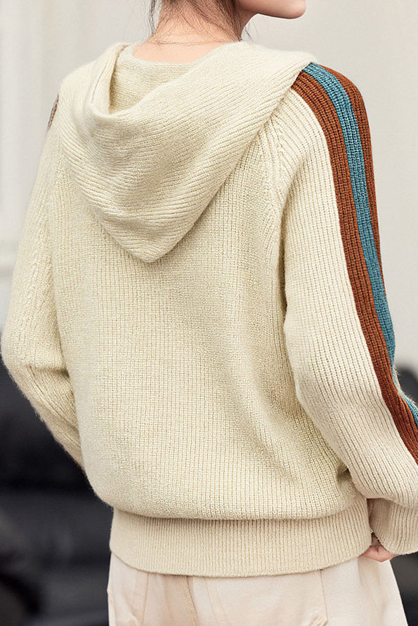 Casual Color-Block Striped Hooded Knitted Top - liwisi