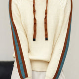 Casual Color-Block Striped Hooded Knitted Top - liwisi