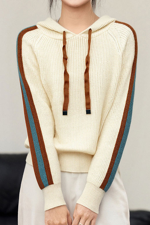 Casual Color-Block Striped Hooded Knitted Top - liwisi