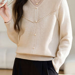 Elegant Ribbed Bead-Embellished V-Neck Knitted Top - liwisi