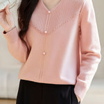 Elegant Ribbed Bead-Embellished V-Neck Knitted Top - liwisi