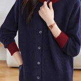 Casual Color-Block Argyle Jacquard Cardigan - liwisi