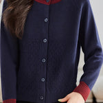 Casual Color-Block Argyle Jacquard Cardigan - liwisi