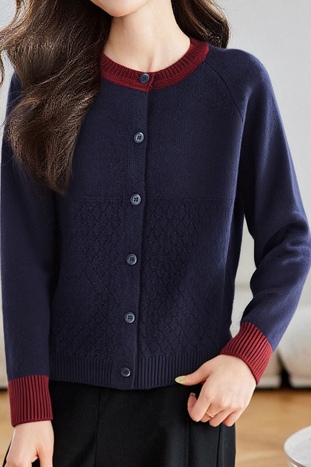 Casual Color-Block Argyle Jacquard Cardigan - liwisi