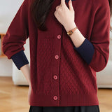 Casual Color-Block Argyle Jacquard Cardigan - liwisi