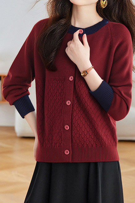 Casual Color-Block Argyle Jacquard Cardigan - liwisi