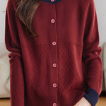 Casual Color-Block Argyle Jacquard Cardigan - liwisi