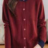 Casual Color-Block Argyle Jacquard Cardigan - liwisi