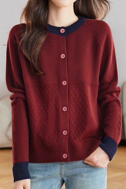 Casual Color-Block Argyle Jacquard Cardigan - liwisi