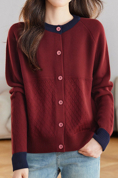 Casual Color-Block Argyle Jacquard Cardigan - liwisi