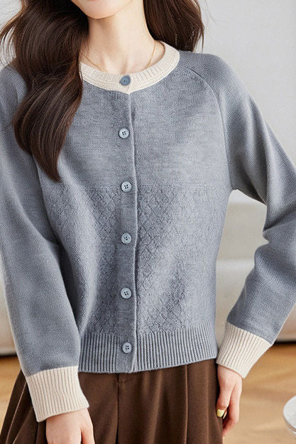 Casual Color-Block Argyle Jacquard Cardigan - liwisi