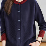 Casual Color-Block Argyle Jacquard Cardigan - liwisi