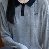 Casual Polo Collar Cable-Knit Sweater