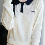 Casual Polo Collar Cable-Knit Sweater