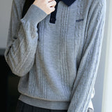 Casual Polo Collar Cable-Knit Sweater