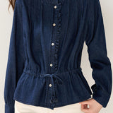 Casual Ruffled Pleated Waist Denim Shirt