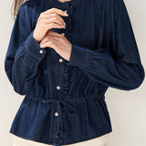 Casual Ruffled Pleated Waist Denim Shirt