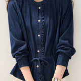 Casual Ruffled Pleated Waist Denim Shirt