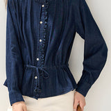 Casual Ruffled Pleated Waist Denim Shirt