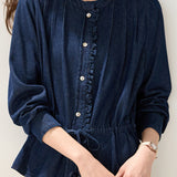 Casual Ruffled Pleated Waist Denim Shirt
