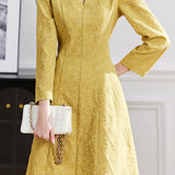 Elegant Floral Textured V-Neck Dress