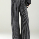 Casual Color-Block Striped Pleated Wide-Leg Pants