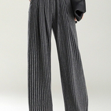 Casual Color-Block Striped Pleated Wide-Leg Pants