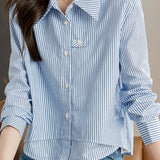 Casual Polo Collar Striped Shirt - liwisi
