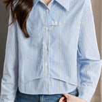 Casual Polo Collar Striped Shirt - liwisi